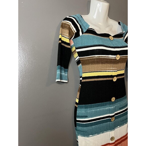Love J Dress Womens Small Multicolor Striped Ribbed Knit Bodycon Button Front - Picture 2 of 7